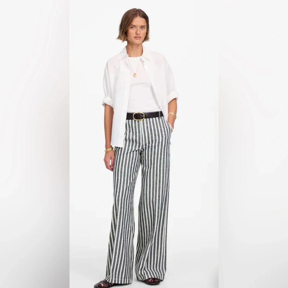 NWT Madewell Navy/White Striped Zoe Relaxed Wide Pants Sz 2 - Picture 1 of 5